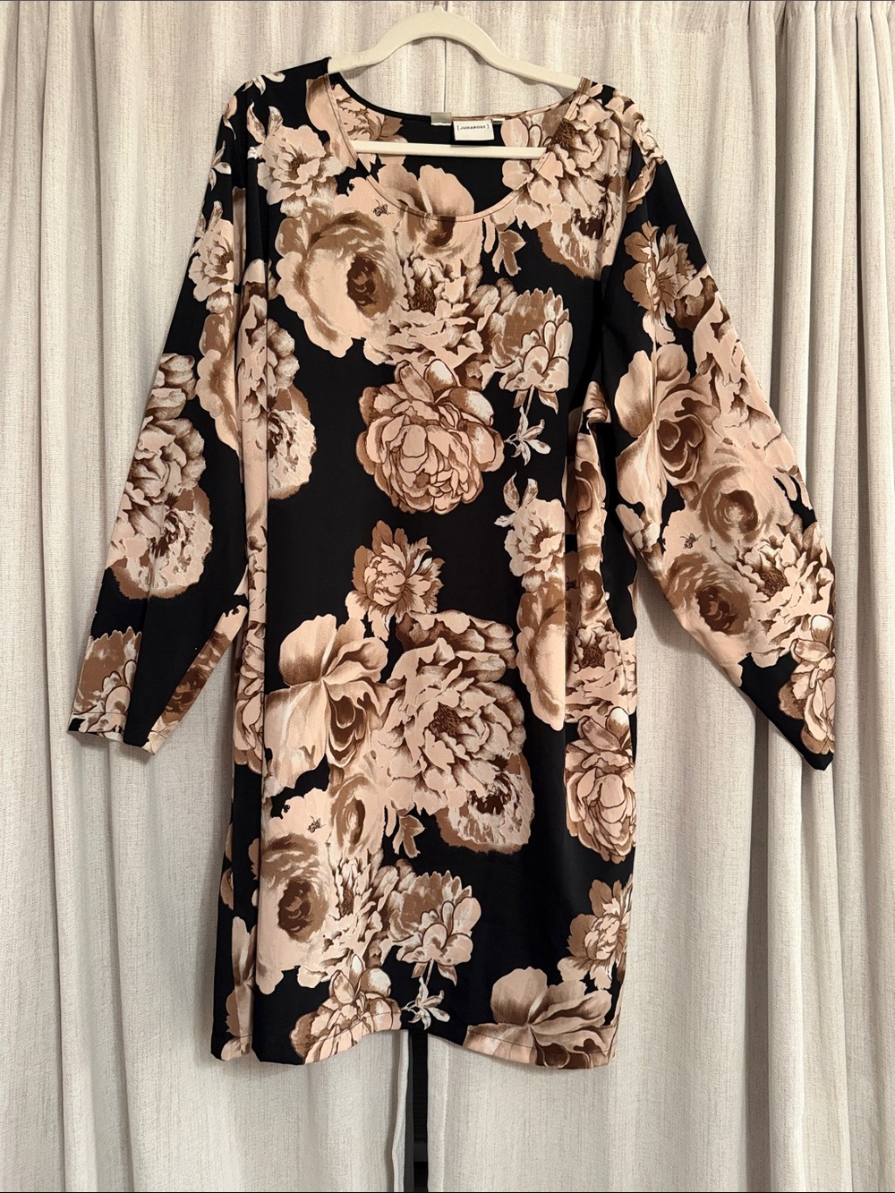 Junarose Black Shift Dress with Beige Floral Print